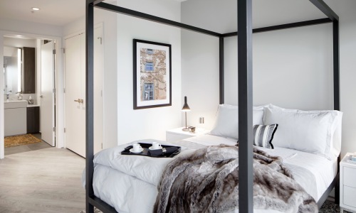 a bedroom with a bed