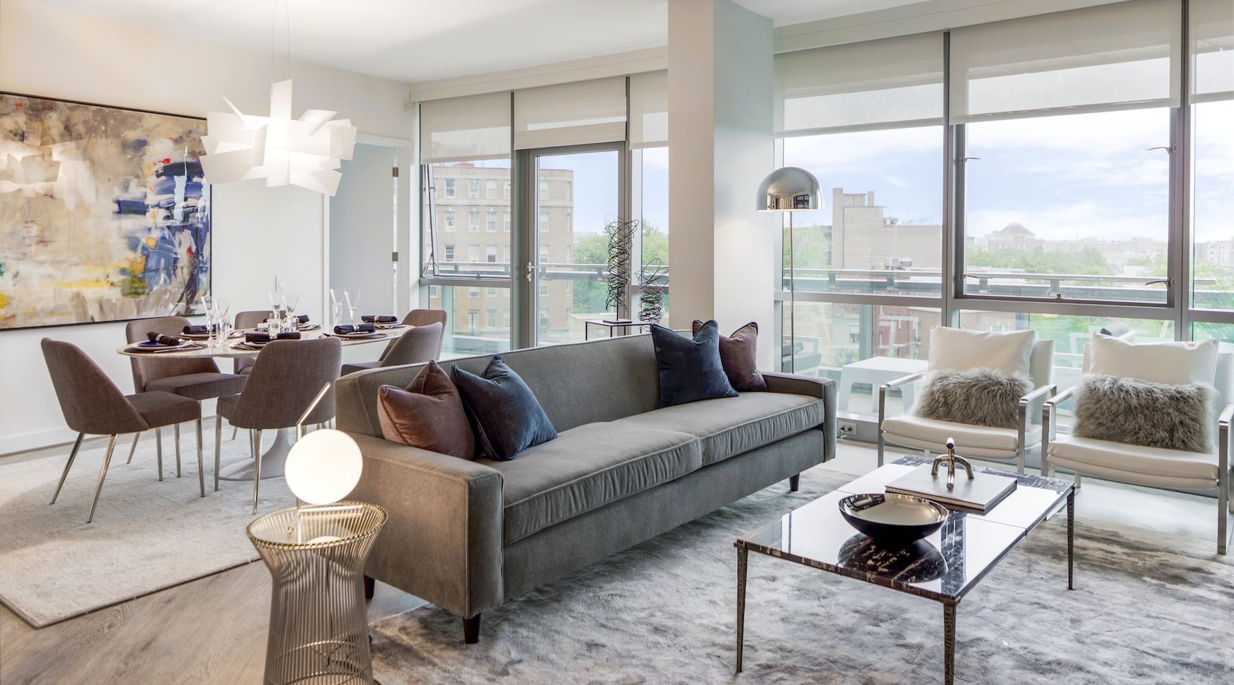 a living room with a couch and a coffee table